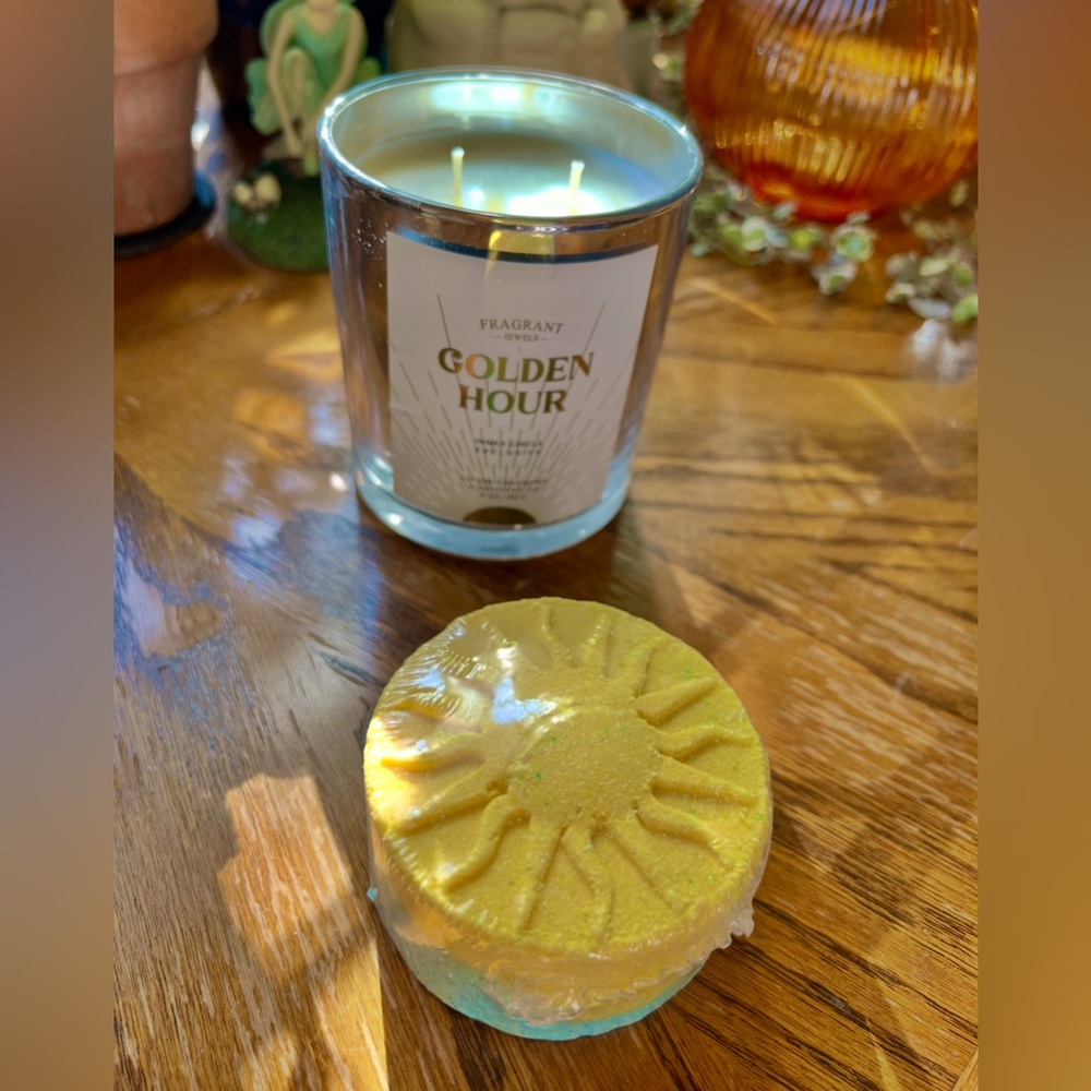 The Golden Hour by Fragrant Jewels Candle & Bath Bomb w/Surprise Ring Size 7.